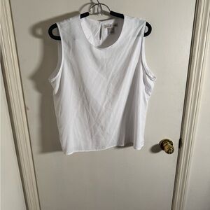 Notations White Sleeveless Tank Top with Mandarin Collar